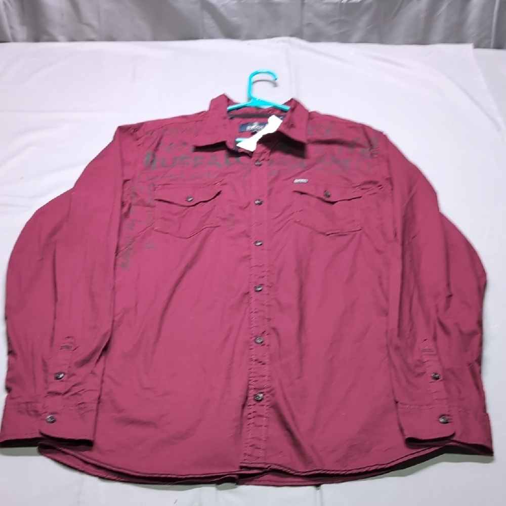 Buffalo David Bitton Mens XL Burgundy Long Sleeve Button Down Graphic Shirt NEW